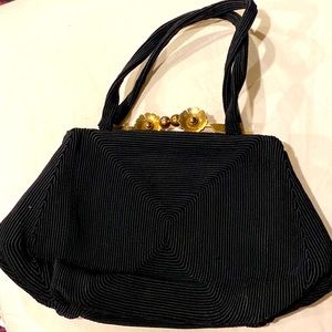 Vintage CORDE bag 1930’s gold tone kiss closure flowers